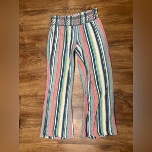 3$/15 Rocks & Indigo Colorful Pink Blue Striped Linen Wide Band Pants Size Large